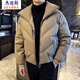 杰遜斯冬季加厚棉衣男大翻領(lǐng)皮棉襖外套時(shí)尚短款保暖PU皮夾克羽絨棉服男 卡其色 M （100-130斤）