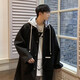 栗譜中長(zhǎng)款毛呢大衣男秋冬新款男女韓版寬松加厚過膝情侶呢子風(fēng)衣外套 M03 假兩件-黑色 XL(125-145)