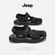 Jeep吉普包頭皮涼鞋男士夏季戶(hù)外沙灘鞋男士運動(dòng)涼拖鞋戶(hù)外徒步涉水鞋 黑色 41