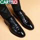 卡帝樂(lè )鱷魚(yú)（CARTELO）頭層羊皮秋季男士皮鞋男英倫休閑真皮透氣高檔德比鞋商務(wù)正裝男鞋 黑色 42