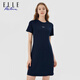 ELLE ACTIVE經(jīng)典百搭運動(dòng)連衣裙女夏季質(zhì)感刺繡圓領(lǐng)舒適通勤休閑風(fēng)運動(dòng)裙短裙 藏青色 2XL