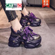 卡帝樂鱷魚（CARTELO）歐洲站老爹鞋女2025新款秋冬季加絨女鞋子百搭厚底松糕休閑運(yùn)動(dòng)鞋 紫色 單里 女款 37