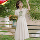 鏡莎夏季女生短袖夏天學(xué)院風(fēng)襯衫連衣裙學(xué)生裙子夏天22年新款法式小個子高中初中生女裝衣服顯瘦中長裙子 杏色配綠領(lǐng)帶 M