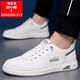 蜻蜓牌男鞋秋冬季真皮潮流板鞋一腳蹬隱形內增高皮鞋運動(dòng)休閑鞋小白鞋子 白色 42