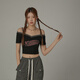 CHUU吊帶T恤女2025秋新品【黃楚茵同款】字母印花修身露肩短款上衣 黑色3 均碼