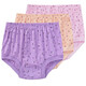 3條中老年人內褲女士媽媽純棉三角褲老人奶奶高腰全棉大碼短褲頭 紫花+膚花+粉花 共 3條 XL /105碼 （建議125-140斤）
