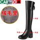 卡帝樂(lè )鱷魚(yú)（CARTELO）真皮全牛皮過(guò)膝靴女長(cháng)靴中跟冬季加絨羊毛長(cháng)筒靴2025年新款女靴子 黑色中*跟【全牛皮+南極絨】 37
