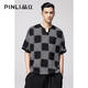 PINLI品立短袖T恤男夏季潮牌幾何格子印花V領(lǐng)半袖男士體恤 黑色 XL 180