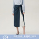 范思蓝恩风琴裙 设计感气质高腰直筒拼接半身裙女中长款24FS11139 深灰蓝 M