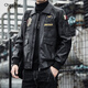 夏冰妮夾克外套男士皮衣男修身帥氣刺繡秋冬季新款翻領(lǐng)加絨飛行員機車(chē)服 黑色(不加絨款) 2XL