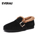 EVERAU女士秋冬新款時(shí)尚舒適毛茸棉鞋平底休閑便鞋毛單鞋豆豆鞋丨EA7063 黑色 36