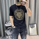 南極人（Nanjiren）歐洲站2025夏季新款男短袖t恤韓版潮流重工燙鉆老虎頭印花T恤 黑色（燙鉆） 3XL 建議160-175斤