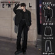 威登羊春秋短款外套衣服男裝三件套高級(jí)感痞帥夾克男生酷帥穿搭休閑套裝 黑色外套+黑長T+西褲【三件 XL