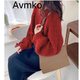 Avmko秋冬今年流行重工燈籠袖針織衫馬海毛寬松顯瘦外穿慵懶風(fēng)毛衣女 紅色 XL