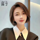 假發(fā)女自然全頭套真發(fā)假發(fā)100%真人發(fā)中分短發(fā)自然蓬松整頂假發(fā)套 前頂遞針-*隨意分縫 深棕色 短發(fā)