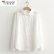 啄木鳥(niǎo)棉襯衫女2025春秋洋氣文藝清新刺繡長(cháng)袖蕾絲花邊白色襯衣女上衣 白色方領(lǐng) L 105-115斤