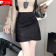 皮爾卡丹亮閃仿毛呢半身裙女2025新款秋冬高腰a字包臀裙小個(gè)子不規則短裙 黑色 M