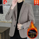 皮爾卡丹（pierre cardin）秋冬休閑西服男士韓版修身商務(wù)小西裝毛呢帥氣單件呢子外套潮男裝 卡其 2XL