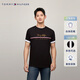 Tommy Hilfiger【拼色刺繡】春夏男裝純棉休閑通勤內搭打底衫短袖T恤上衣 黑色BDS M （推薦：135-150斤）