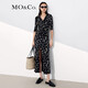 MO&Co.夏季V領(lǐng)開(kāi)衩立裁印花長(cháng)裙MBA2DRST29 摩安珂moco 黑底白花色 L