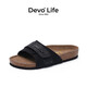 Devo的沃軟木拖鞋女外穿勃肯鞋夏季時(shí)尚休閑網(wǎng)紅情侶一字涼拖23011 黑色反絨皮/磨砂皮 35 （建議拍小一碼）