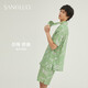 桑羅（SANGLUO）睡衣男真絲套裝商場同款藝術(shù)印花清新休閑家居服送父親 綠底GEO印花(短袖套裝) XL