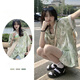 VEOX復(fù)古扎染碎花短袖襯衫女士夏季衣服2025新款小眾襯衣寬松外套上衣 513#淺綠花朵 XL (建議119-135斤)