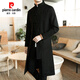皮爾卡丹（pierre cardin）中國風(fēng)唐裝漢服披風(fēng)男古風(fēng)復古中式外套男裝風(fēng)衣古裝長(cháng)衫長(cháng)袍禪服 純色 2XL