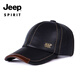 JEEP SPIRIT真皮帽子男士中老年人戶(hù)外棒球帽秋冬季保暖牛皮鴨舌帽單款老人帽 黑色開(kāi)口 均碼（56-60cm）可調節