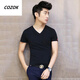 CINESSD 短袖T恤男夏季t恤衫純色v領(lǐng)韓版修身白衣服新品學(xué)生半袖打底衫 黑色 M