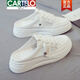 卡帝樂鱷魚（CARTELO）真皮厚底包頭半拖鞋透氣網(wǎng)面小白鞋平底休閑涼拖鞋 白色 38