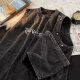 普戈斯可拆卸水洗做旧短袖T恤男欧美潮牌设计感美式复古重磅7分袖夏 黑色可拆卸 XL