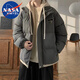 NASA MARVEL棉服男棉衣冬季連帽假兩件外套潮流防風(fēng)保暖寬松面包服 深灰 2XL 