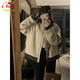 CTOX復古呢子外套女2025秋冬新款加厚棉服休閑美式棒球服夾克寬松上衣 灰色 M 100-110斤