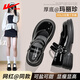 回力女鞋厚底瑪麗珍女鞋新款2025春法式小個子公主配裙子黑色小皮鞋子 黑色 38
