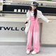 女童春裝套裝2025新款美式復古大童背帶褲時(shí)髦秋夏季女孩兩件套潮 長(cháng)袖T恤+粉背帶褲【春秋套裝 常規 160cm