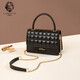 老人頭包包女 新款時(shí)尚個(gè)性迷你小手提女包 精致百搭格紋牛皮單肩斜挎包 黑色