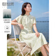 熙世界sllsky新中式改良旗袍裙子夏季女裝氣質(zhì)國(guó)風(fēng)印花天絲連衣裙高級(jí)感 淺綠底竹葉花 L
