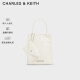 CHARLES&KEITH24夏新品纯色褶皱磁吸手提斜挎托特包女CK2-30782347 Cream奶白色 S