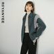 顏域綿羊毛撞色毛呢外套女2025冬季灰色休閑通勤翻領(lǐng)大衣 深灰 XL