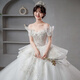 紅妝飾佳婚紗2025新款新娘復古宮廷風一字肩法工重工主紗迎賓紗 米白齊地 L