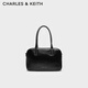 CHARLES&KEITH寬肩帶手提波士頓包斜挎包女士生日禮物七夕禮物CK2-30271398 Noir黑色 M