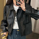GARNUO黑色皮衣外套女2025春秋新款小個(gè)子短款休閑美式pu機車(chē)服夾克上衣 黑色 M【101-110斤】