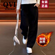 QVI高端品牌 休閑闊腿褲女2025秋冬新款高腰垂感寬松直筒香蕉長(cháng)褲 黑色【加絨加厚】 2XL