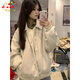 DXOT翻領(lǐng)棒球服外套女2025新款秋冬感美式復(fù)古休閑夾克開衫衛(wèi)衣潮 米白色（春秋） 薄款 M