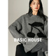 Basic House/百家好2024秋冬復古翻領(lǐng)櫻桃毛衣牛仔拼接套頭上衣女 灰色 S 90-120斤