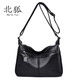 北狐斜挎包包女牛皮新款中年女包軟皮多隔層時(shí)尚媽媽包大包百搭單肩包 黑色