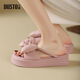 大東沙灘拖鞋女鞋2025夏季新款甜美風(fēng)中跟平底蝴蝶結舒適涼拖0301 粉色 【4cm厚底甜美拖鞋】 35