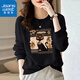 真維斯（Jeanswest）圓領(lǐng)衛衣女春秋2025新款女裝無(wú)帽長(cháng)袖美式潮牌上衣女士高級感外套 黑色 埃及貓咪 黑色 埃及貓咪 M