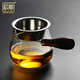 神雕（SHEN DIAO）側(cè)把公杯高硼硅玻璃公道杯防燙木把加厚分茶器一體式分茶杯茶漏組 A款側(cè)把玻璃公杯+不銹鋼茶漏